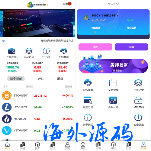 定制版MT5微交易系统/MT5微盘系统/矿机质押/外汇虚拟币微盘源码